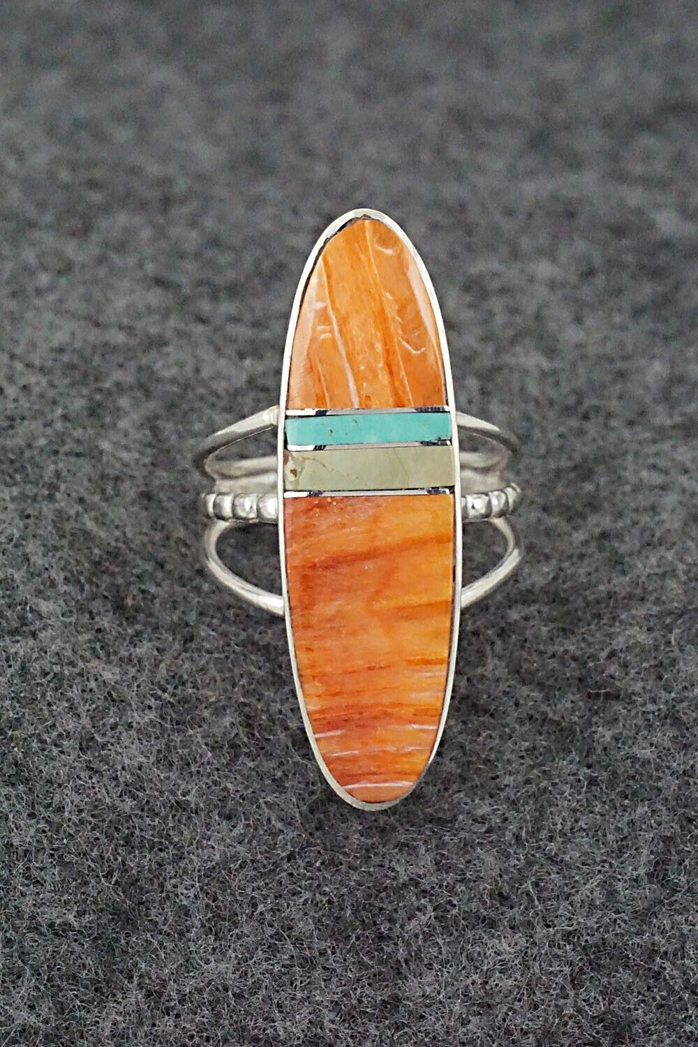 Spiny Oyster, Turquoise & Sterling Silver Ring - Harold Smith - Size 6.25