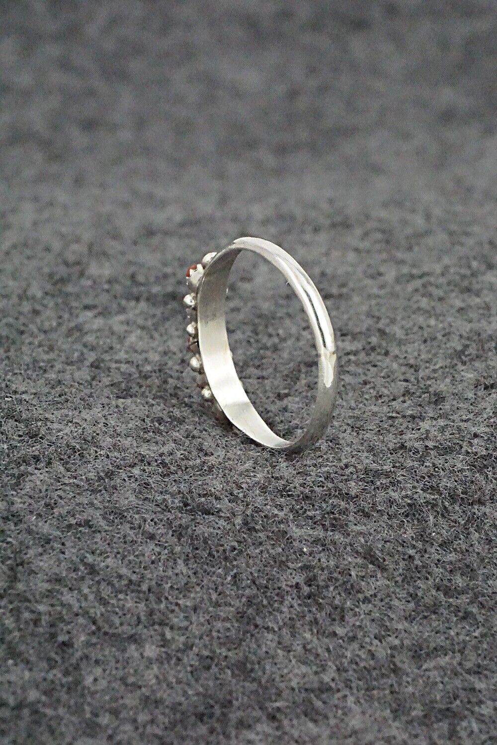Coral & Sterling Silver Ring - April Haloo - Size 8.25