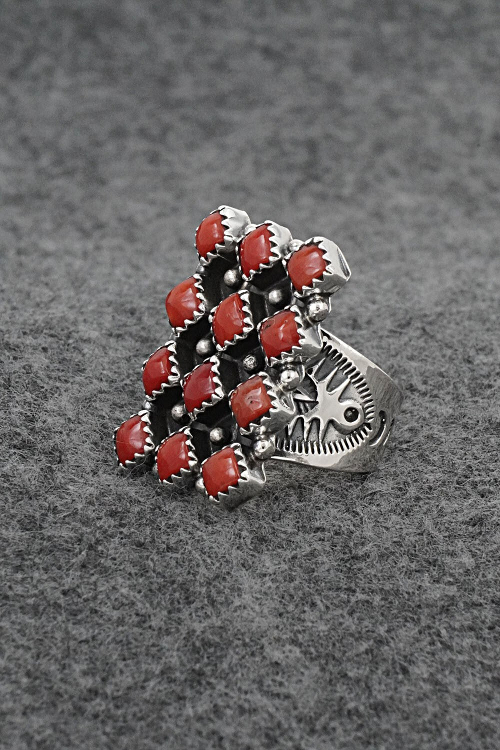 Coral & Sterling Silver Ring - Verley Betone - Size 6