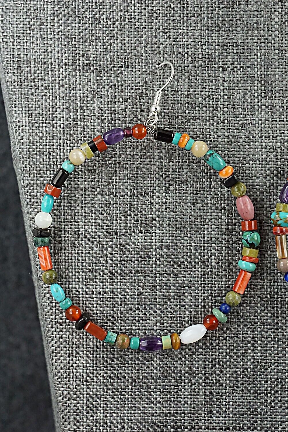 Multi Stone & Sterling Silver Hoop Earrings - Helen Tsosie