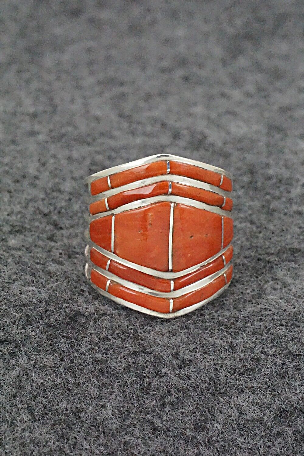 Coral & Sterling Silver Ring - Andrew Enrico - Size 8.5