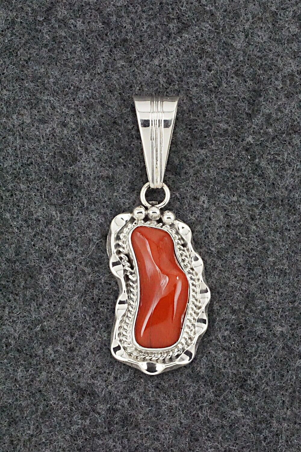 Coral & Sterling Silver Pendant - Samuel Yellowhair