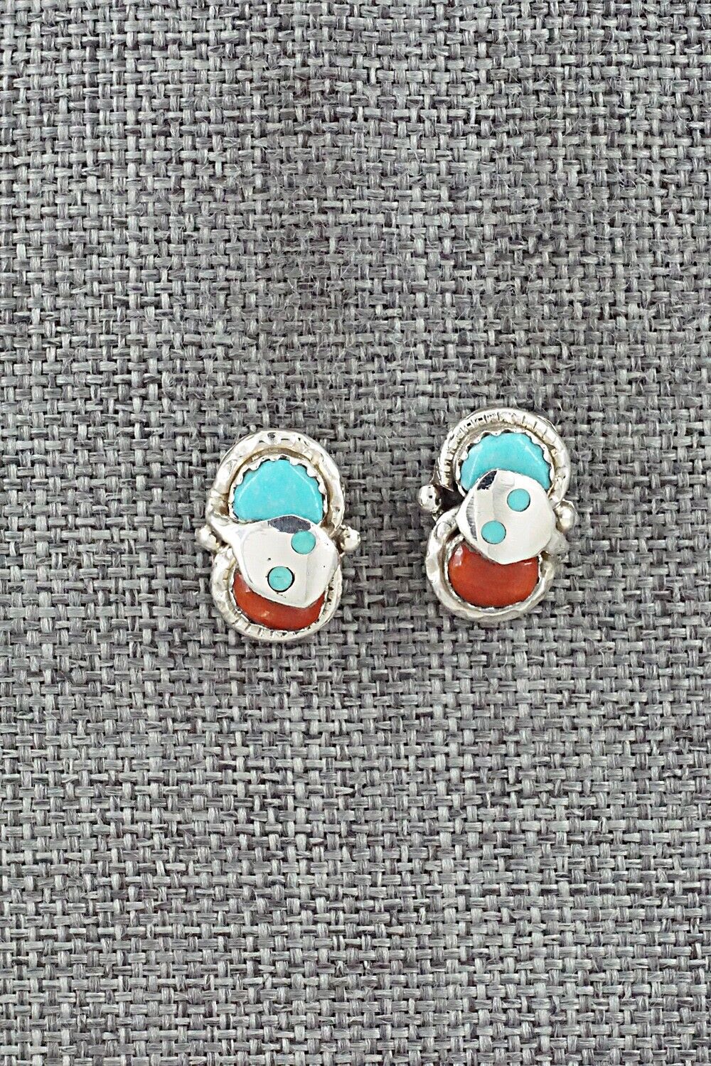 Turquoise, Coral & Sterling Silver Earrings - Joy Calavaza