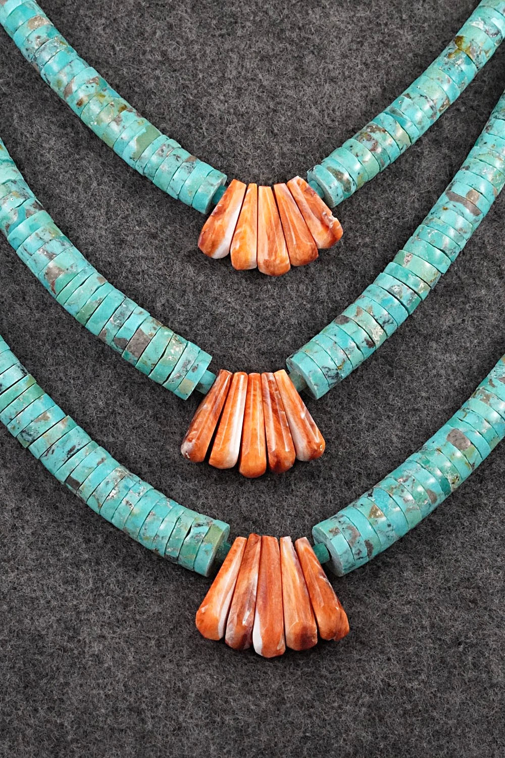 Turquoise, Spiny Oyster and Sterling Silver Necklace - Lupe Lovato