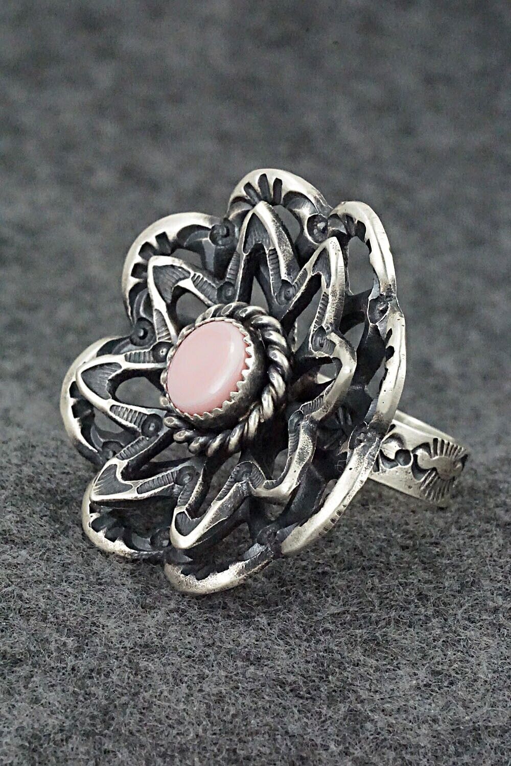 Pink Conch Shell & Sterling Silver Ring - Kevin Billah - Size 9 (Adj)