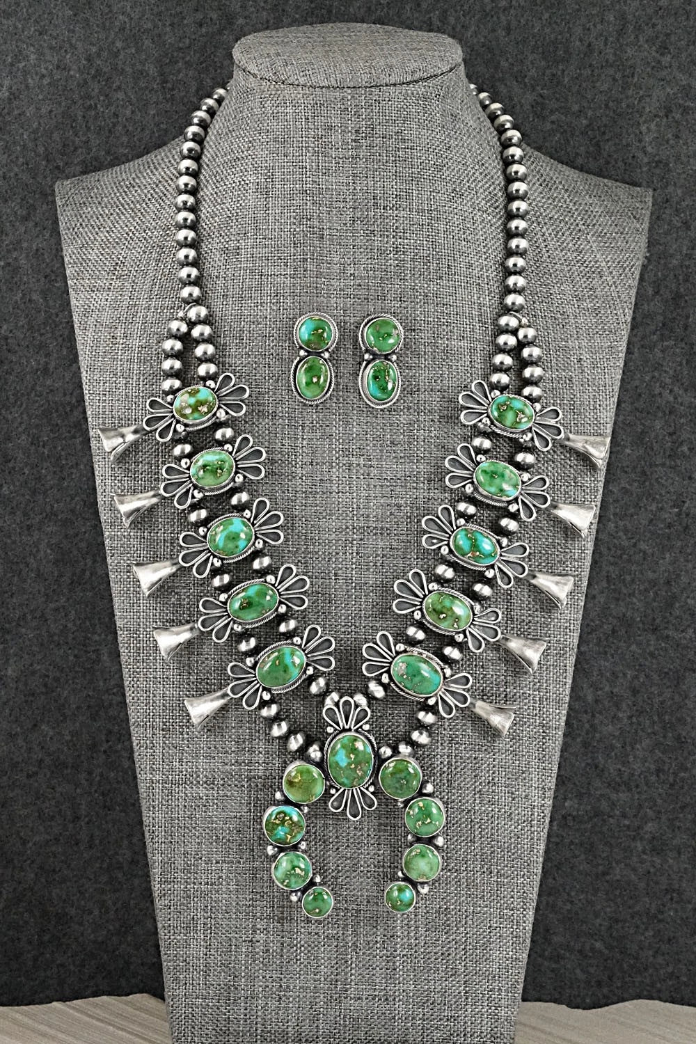 Turquoise & Sterling Silver Squash Blossom Set - Darrin Livingston