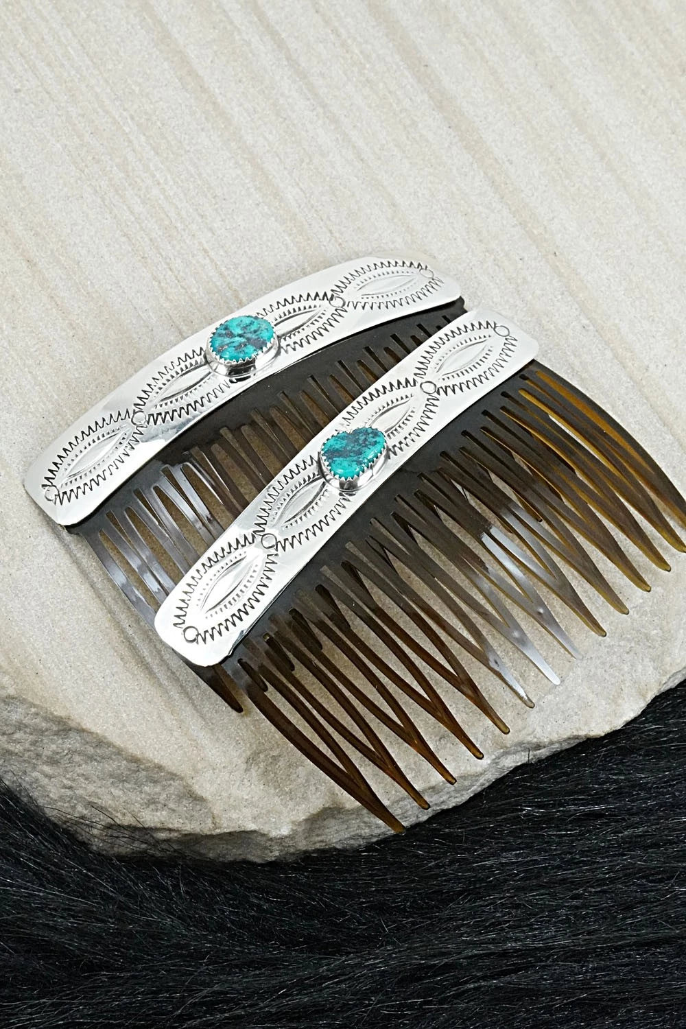 Turquoise & Sterling Silver Hair Combs - Jolene Begay