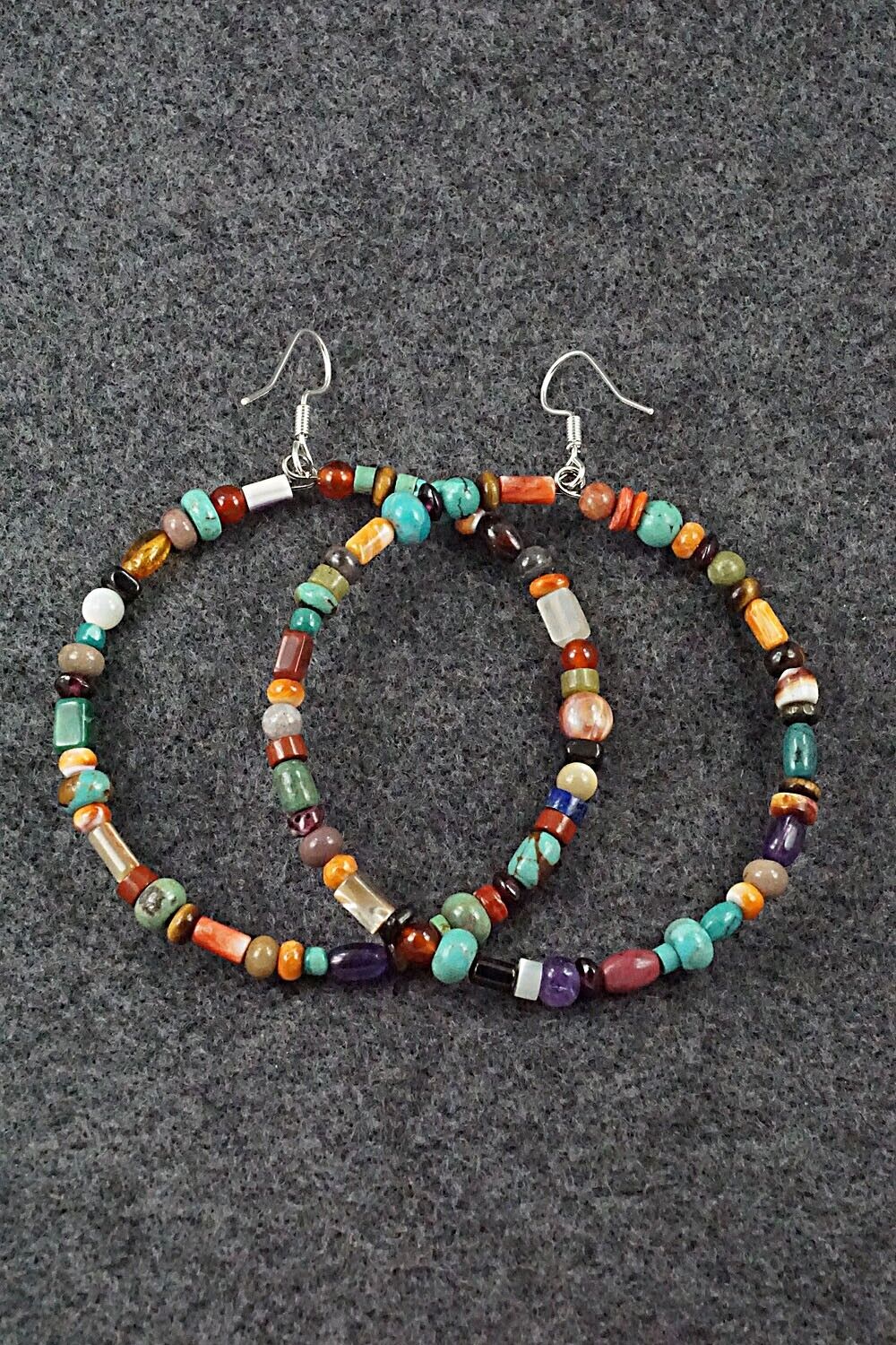 Multi Stone & Sterling Silver Hoop Earrings - Helen Tsosie