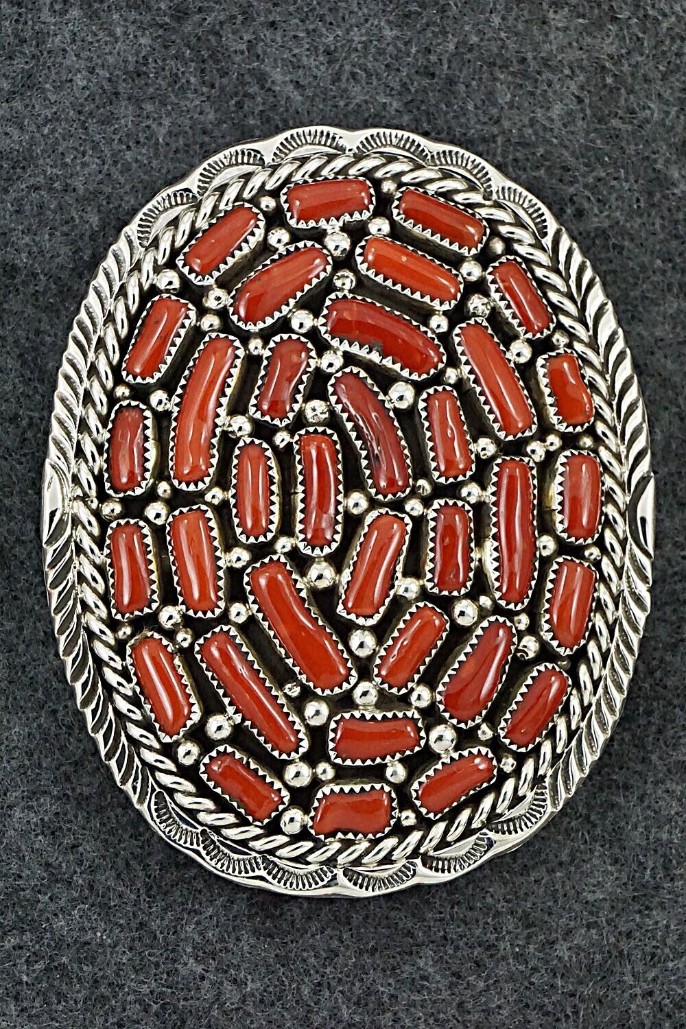 Coral & Sterling Silver Belt Buckle - Marlene Haley