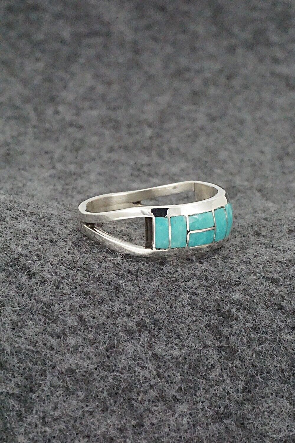 Turquoise & Sterling Silver Inlay Ring - Sibert Bowannie - Size 9
