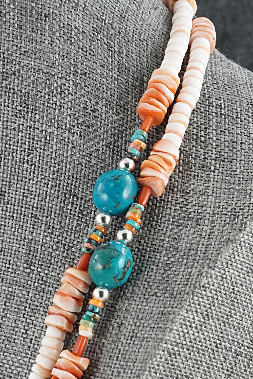 Spiny Oyster, Turquoise & Sterling Silver Necklace Set - Erika Brown