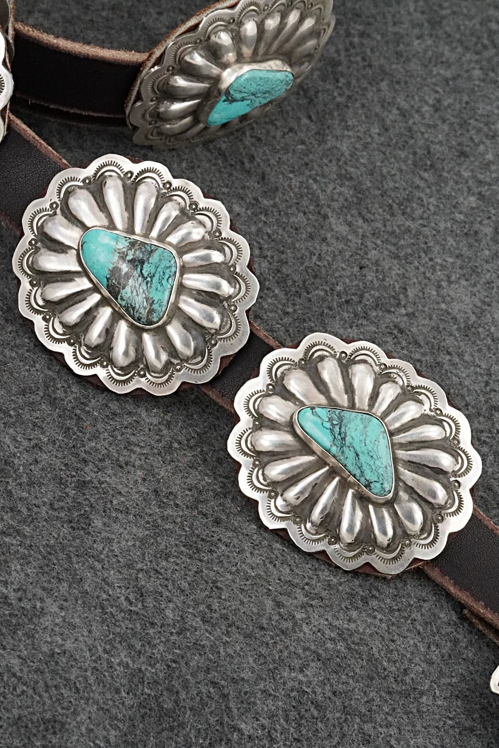Turquoise, Sterling Silver & Leather Concho Belt - Marilyn Ramone
