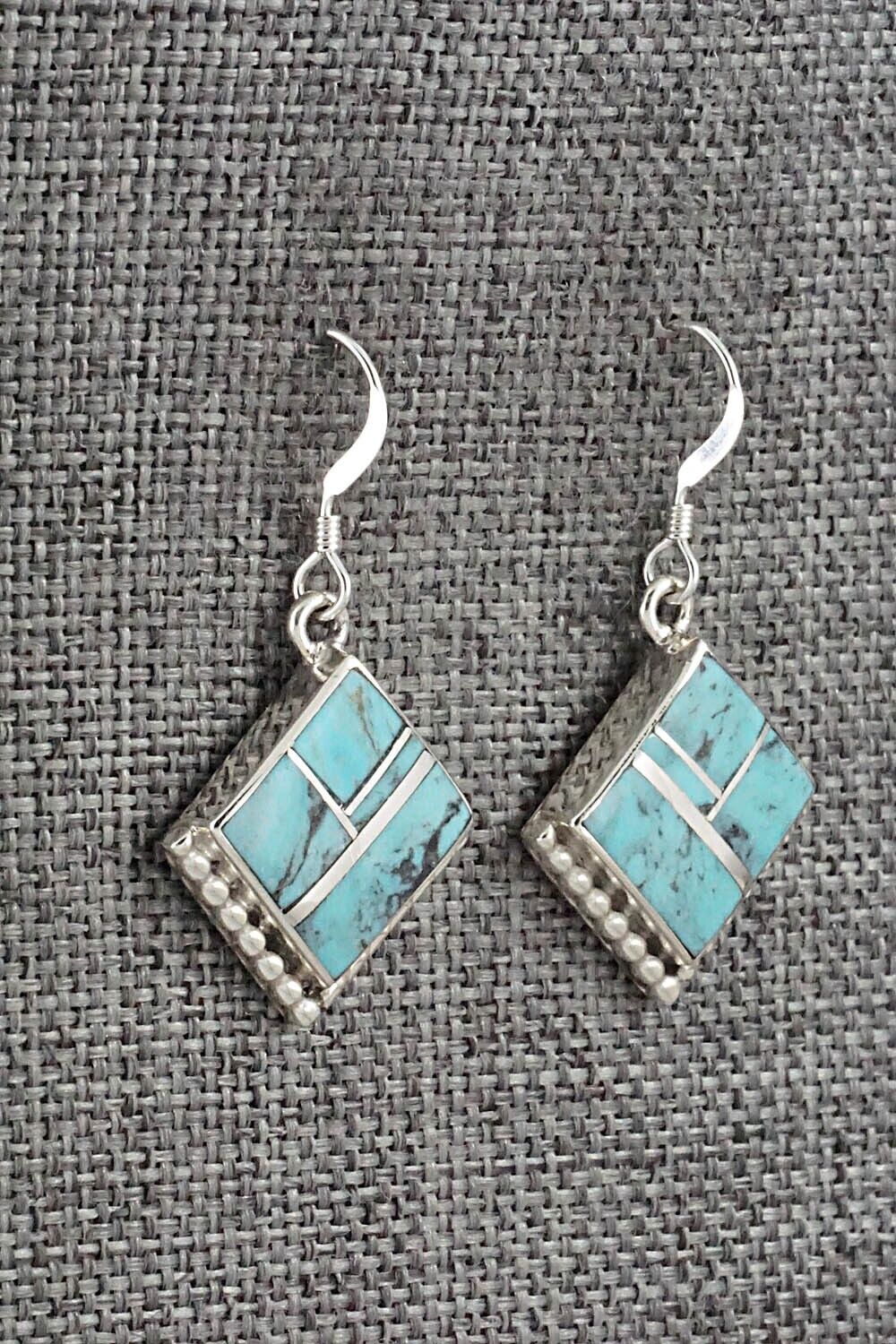 Turquoise & Sterling Silver Inlay Earrings - James Manygoats