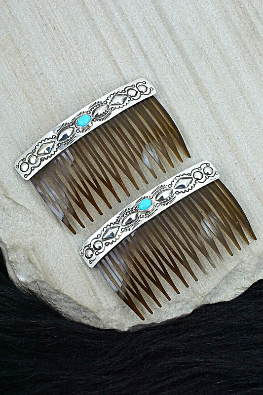 Turquoise & Sterling Silver Hair Combs - Jennie Blackgoat