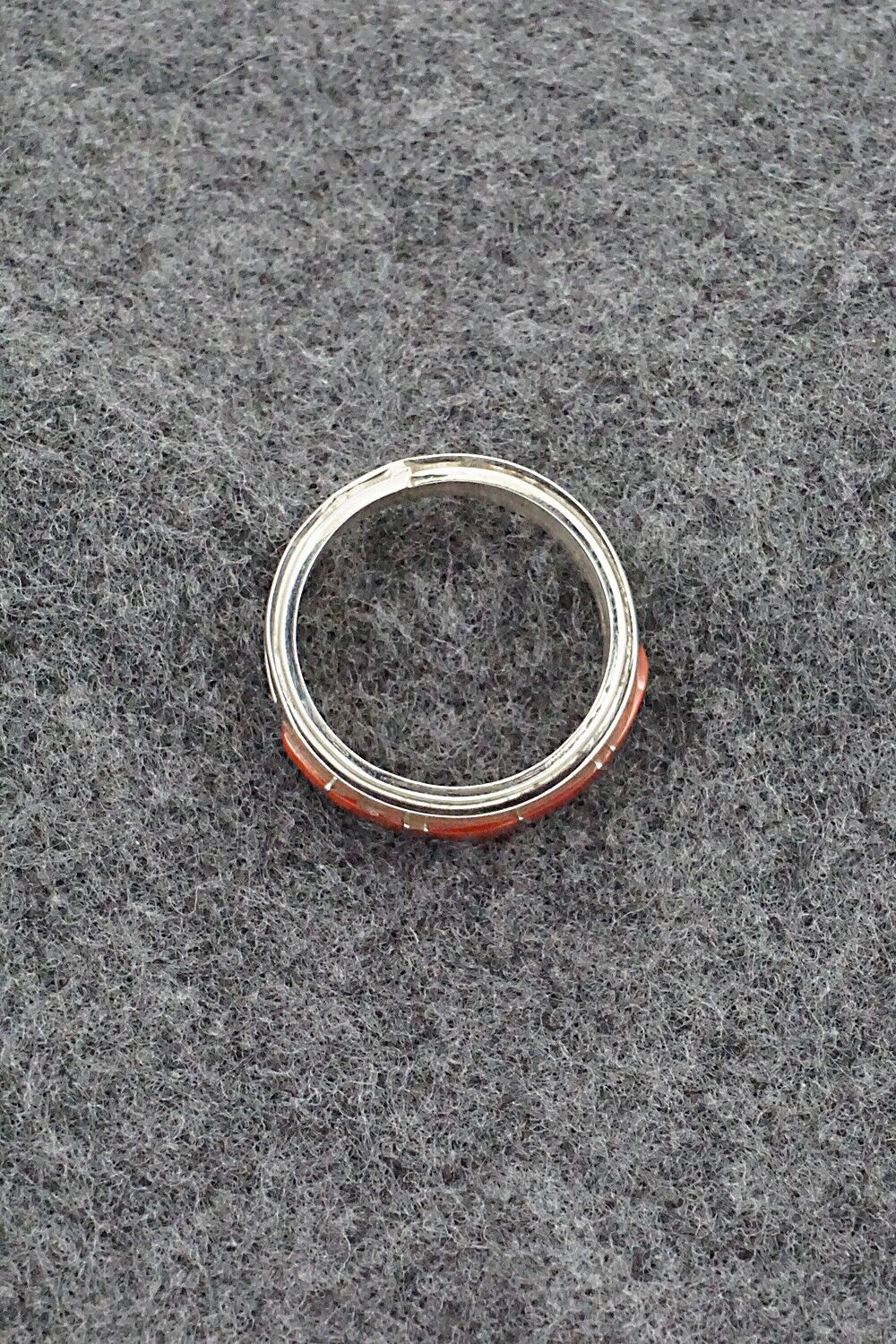 Coral & Sterling Silver Inlay Ring - Wilbert Muskett Jr. - Size 7