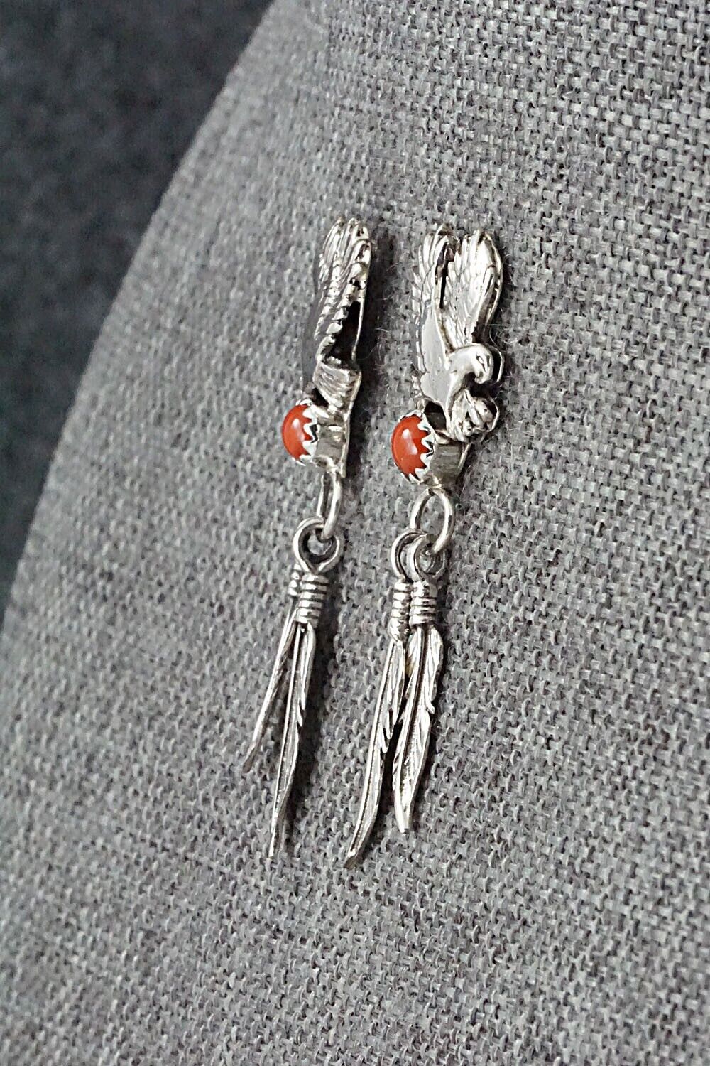 Coral & Sterling Silver Earrings - Isabelle Yazzie