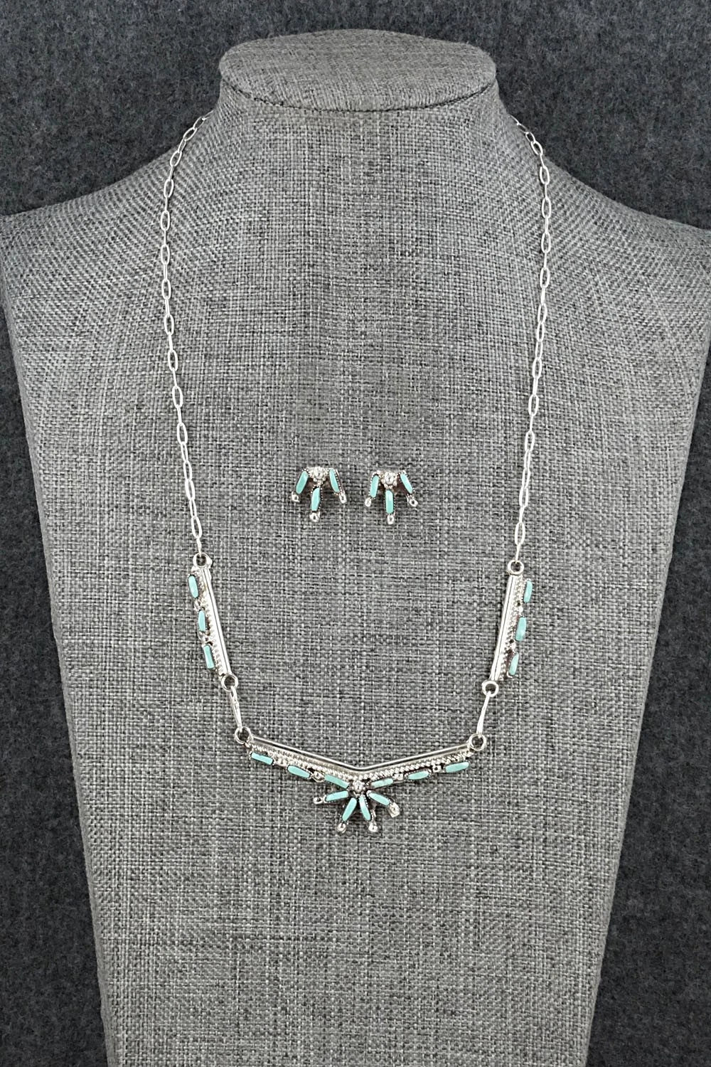 Turquoise & Sterling Silver Necklace and Earrings Set - Veronica Yawakia
