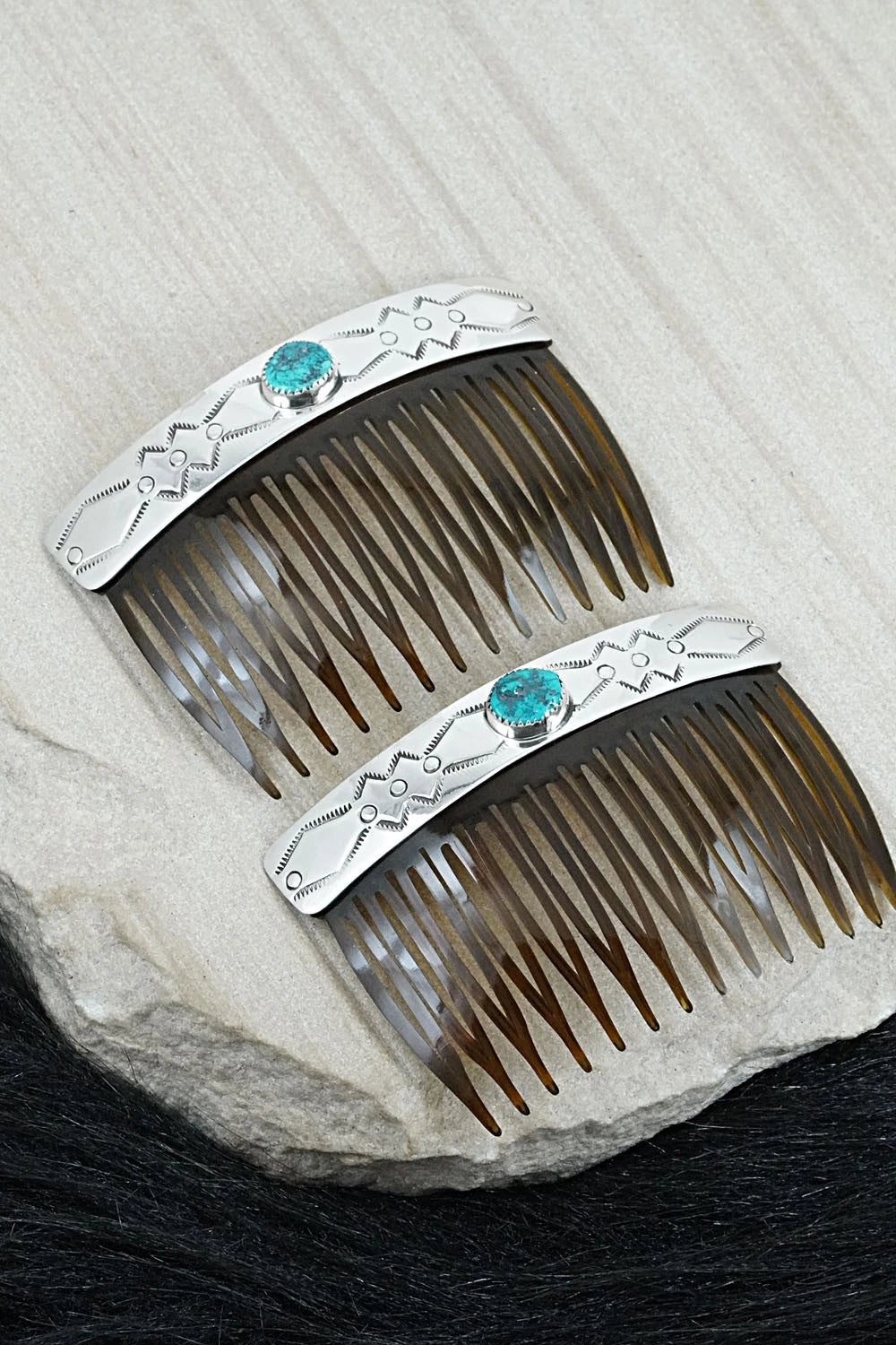 Turquoise & Sterling Silver Hair Combs - Jolene Begay