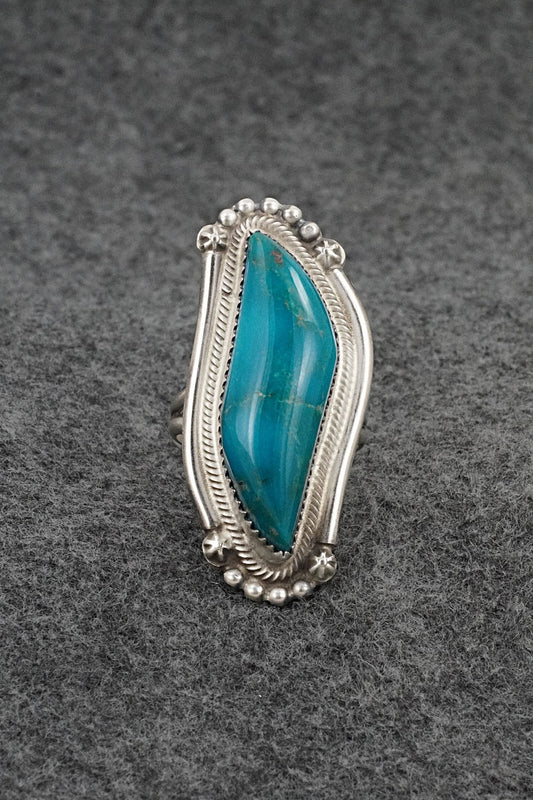 Turquoise & Sterling Silver Ring - Leslie Nez - Size 10.5