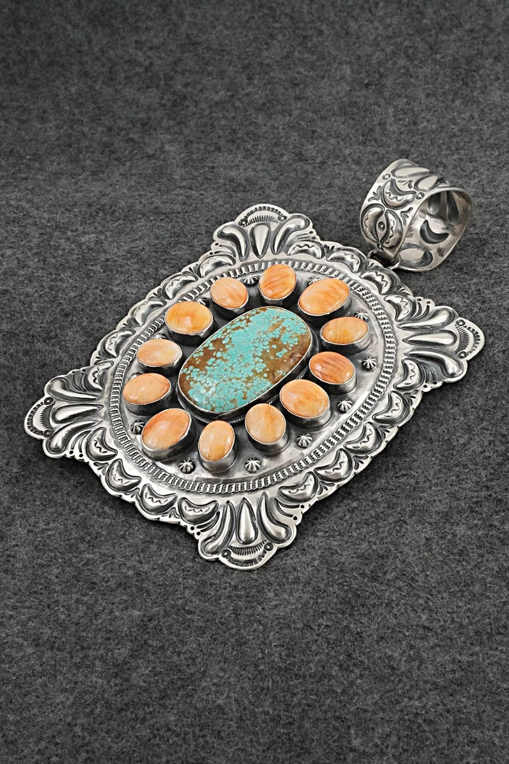 Turquoise, Spiny Oyster & Sterling Silver Pendant - Randy Boyd