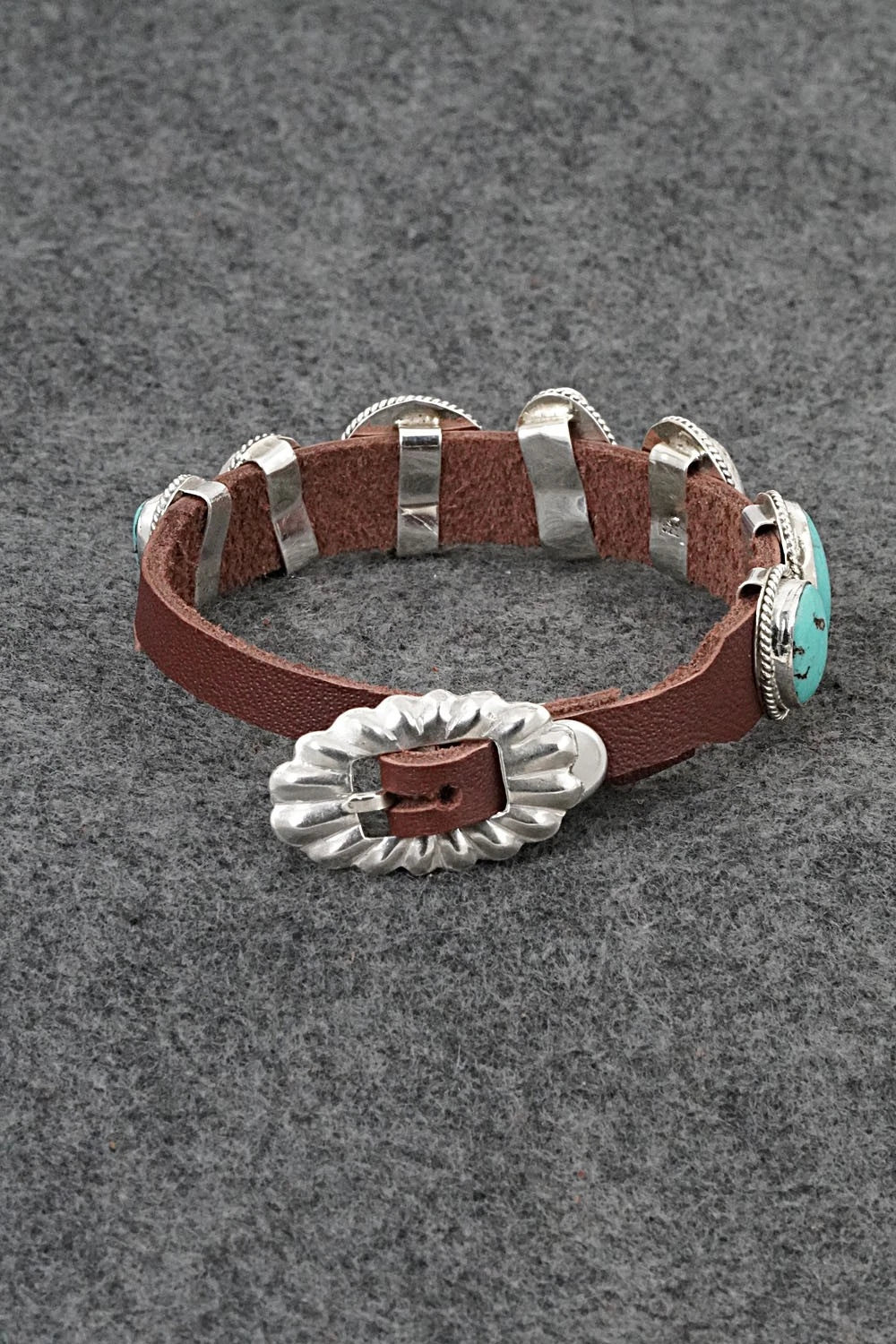 Turquoise, Sterling Silver & Leather Bracelet - Rosita Charlie