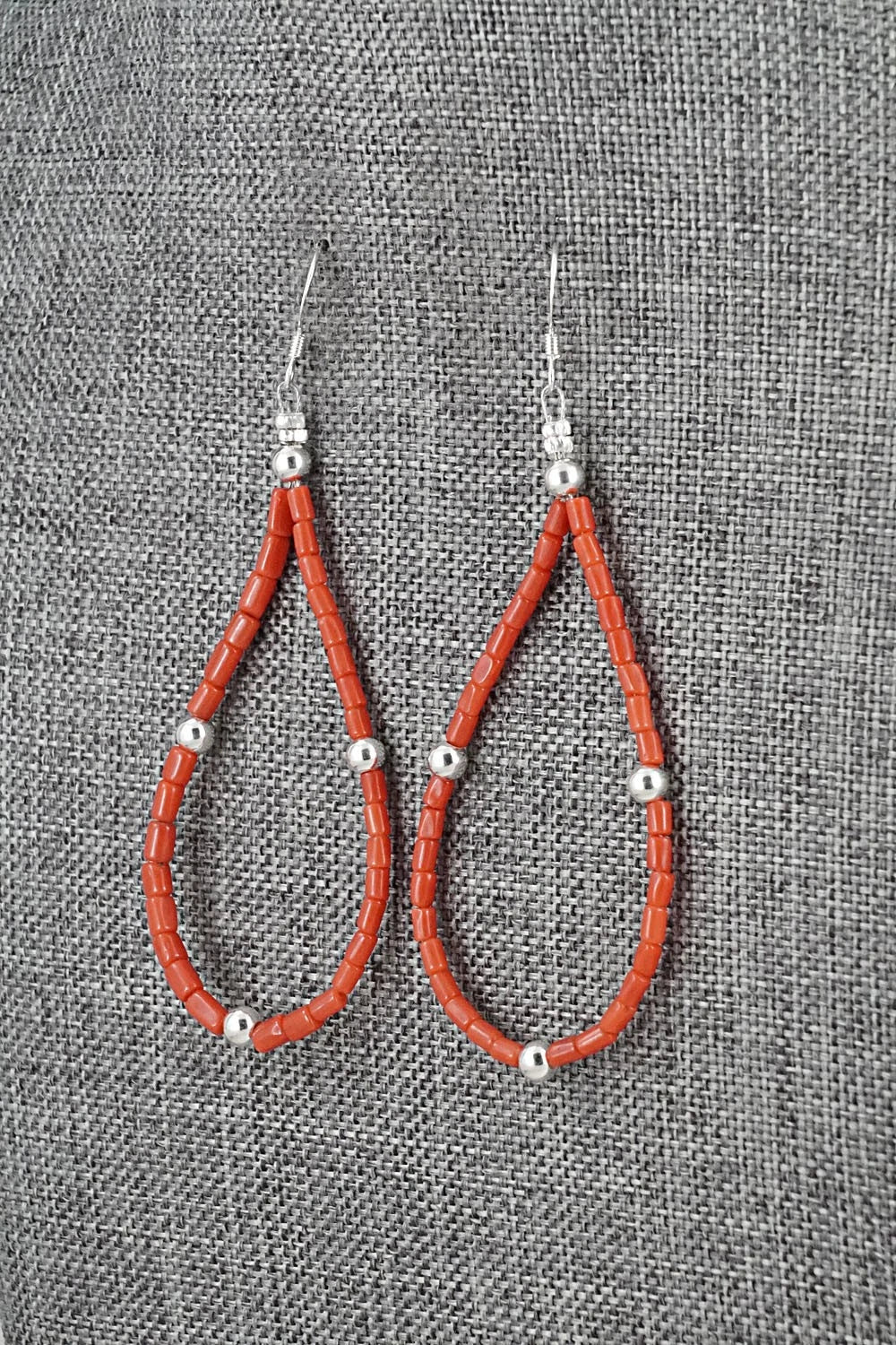 Coral & Sterling Silver Earrings - Doreen Jake