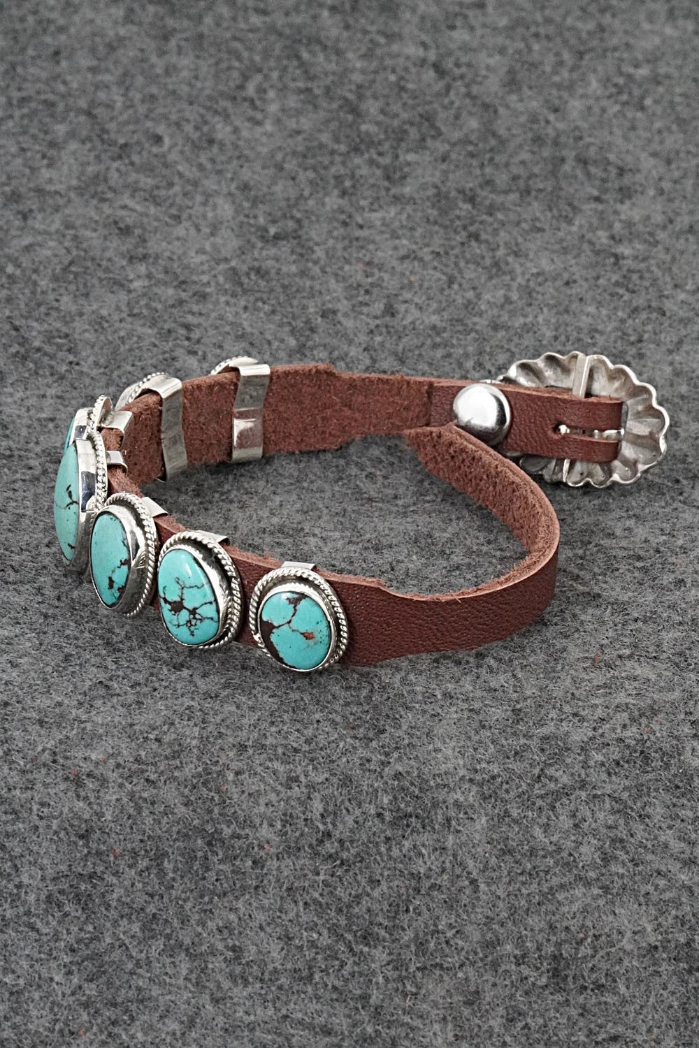 Turquoise, Sterling Silver & Leather Bracelet - Marlene Ramone