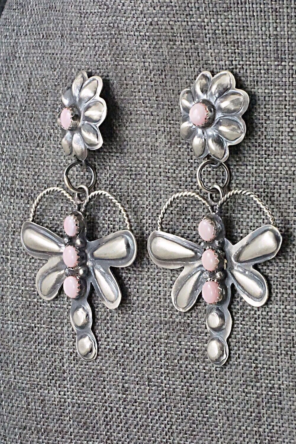 Pink Conch Shell & Sterling Silver Earrings - Gabrielle Yazzie