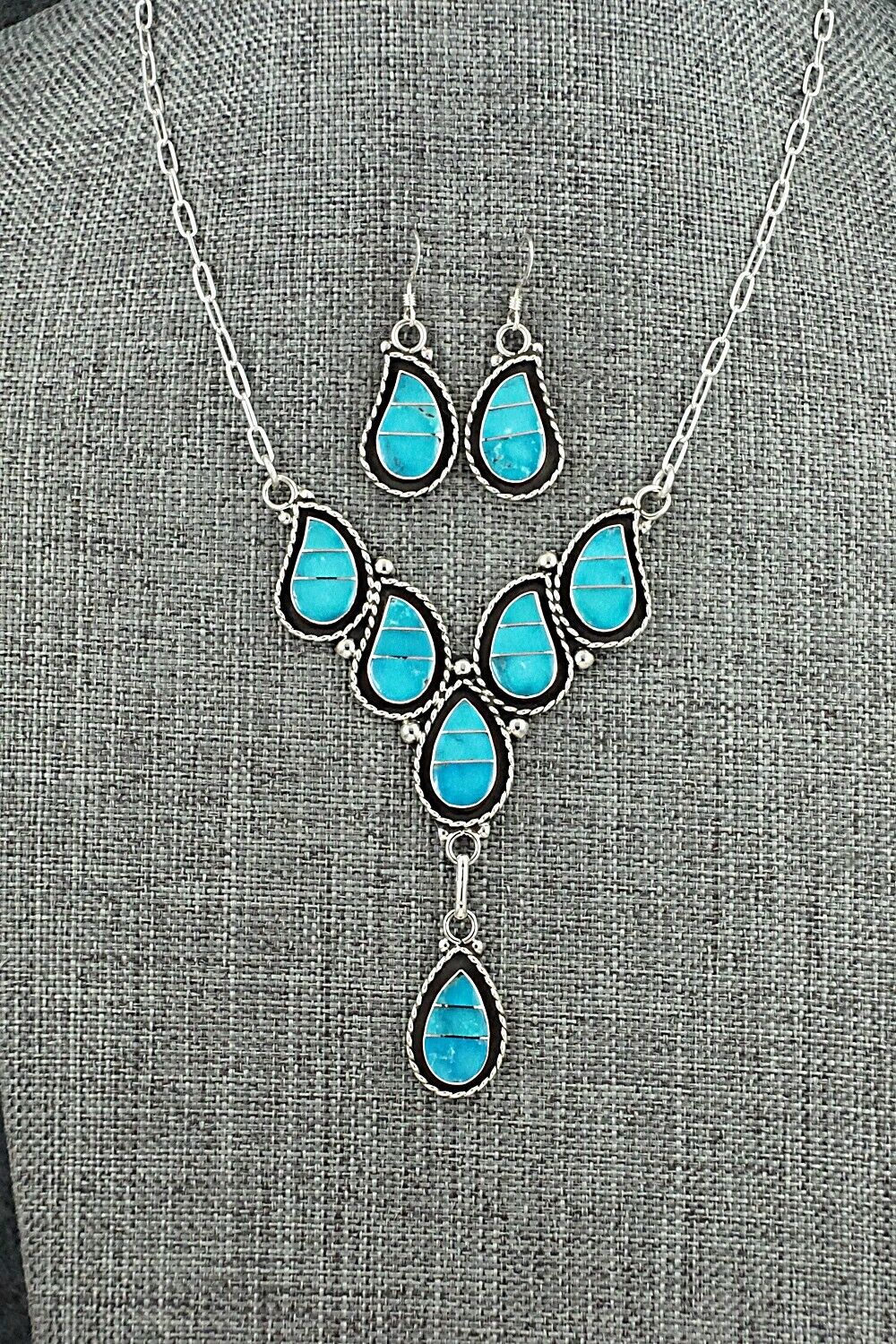 Turquoise & Sterling Silver Necklace Set - Faye Lowsayatee