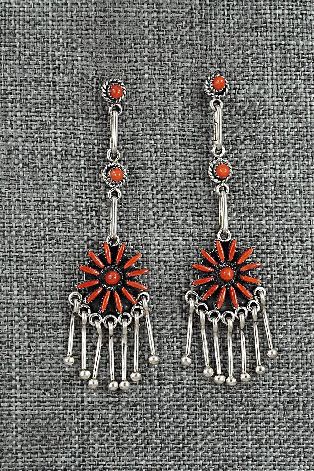 Coral & Sterling Silver Earrings - Mildred Ukestine