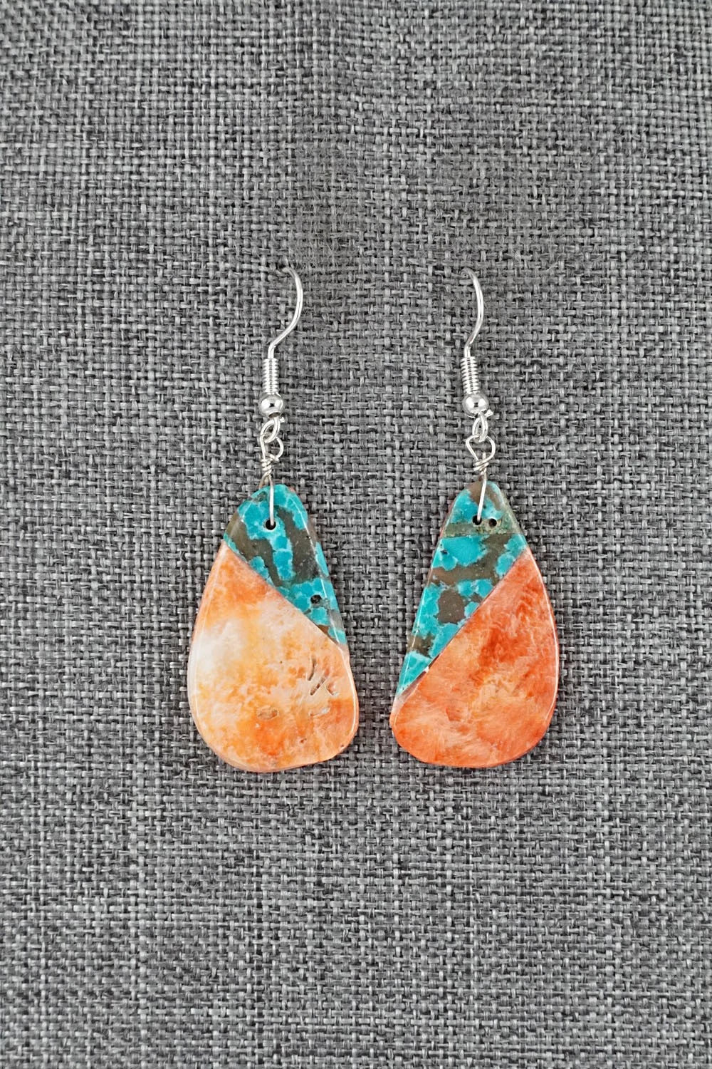 Spiny Oyster, Turquoise & Sterling Silver Earrings - Louise Pete