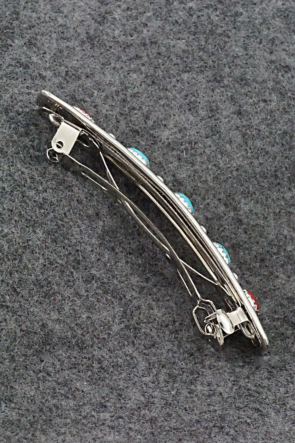 Turquoise, Coral & Sterling Silver Hair Barrette - Paul Largo