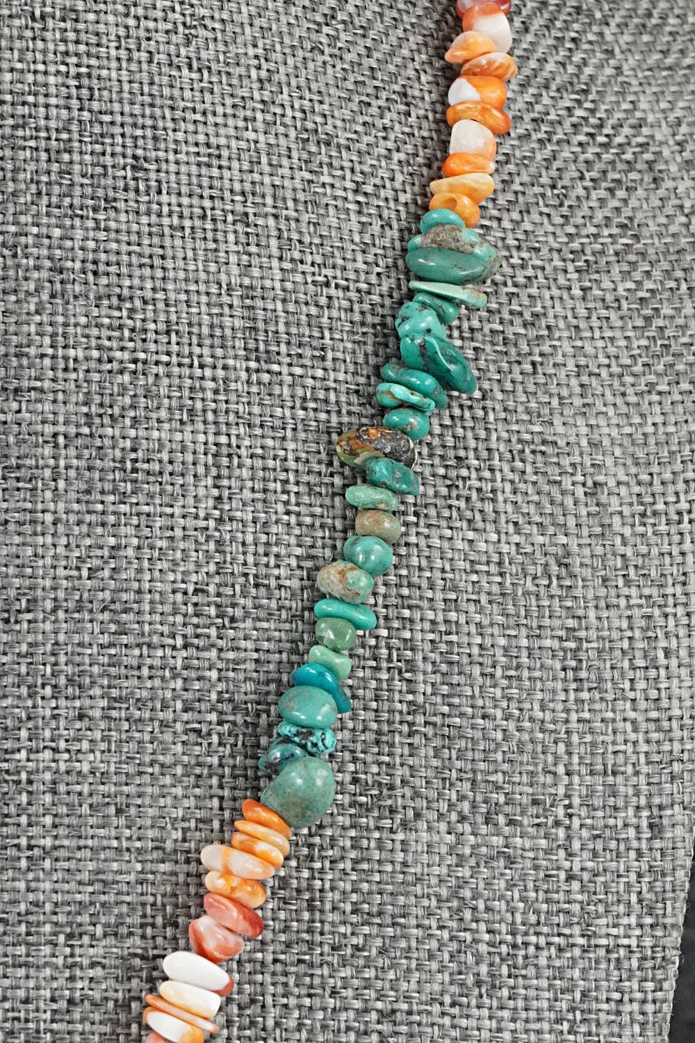 Turquoise, Spiny Oyster & Sterling Silver Necklace 17" - Doreen Jake