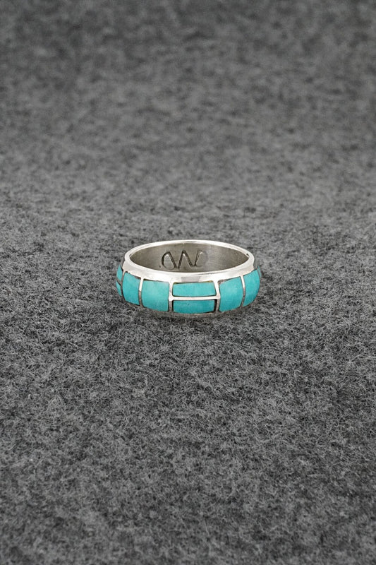 Turquoise & Sterling Silver Inlay Ring - Matilda Chattin - Size 6