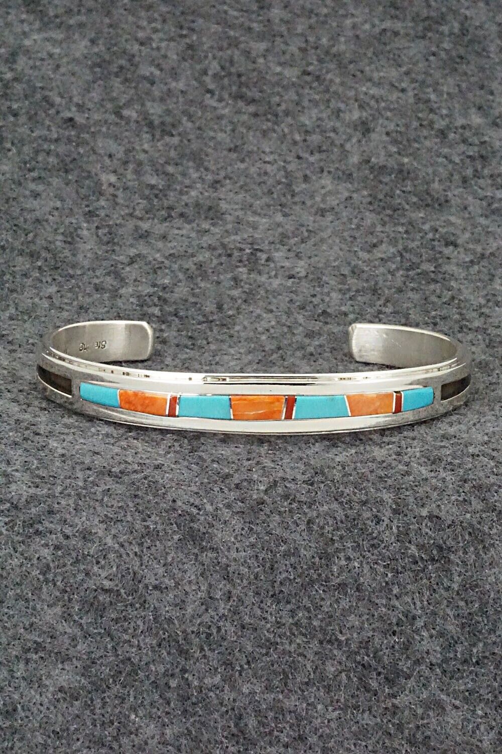 Turquoise, Coral, Spiny Oyster & Sterling Silver Bracelet - Wilbert Muskett