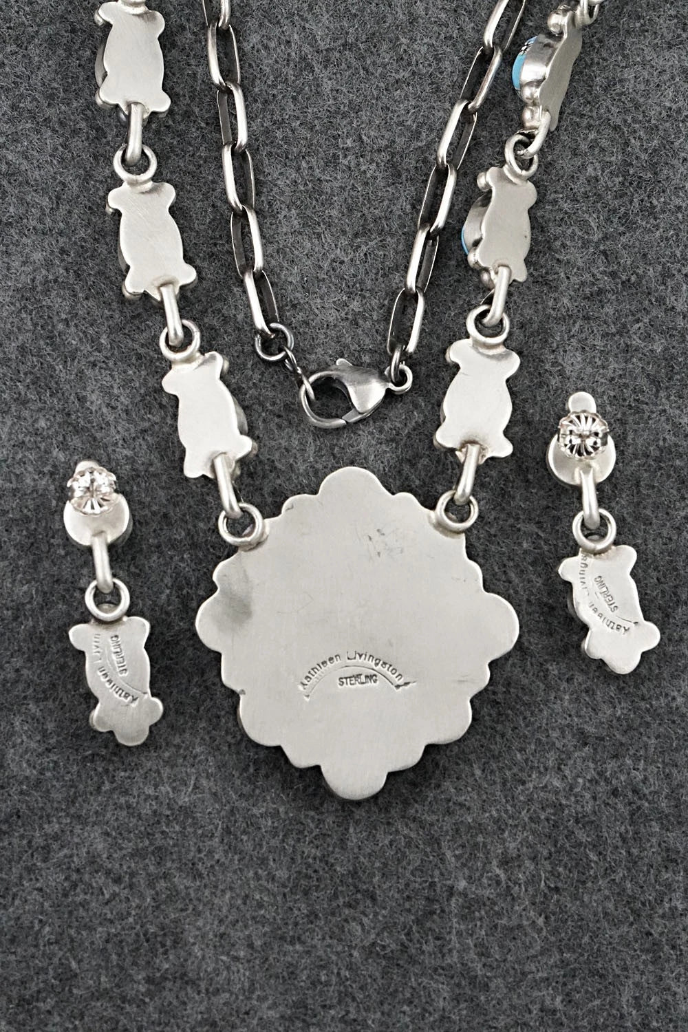 Turquoise & Sterling Silver Necklace and Earrings Set - Kathleen Livingston