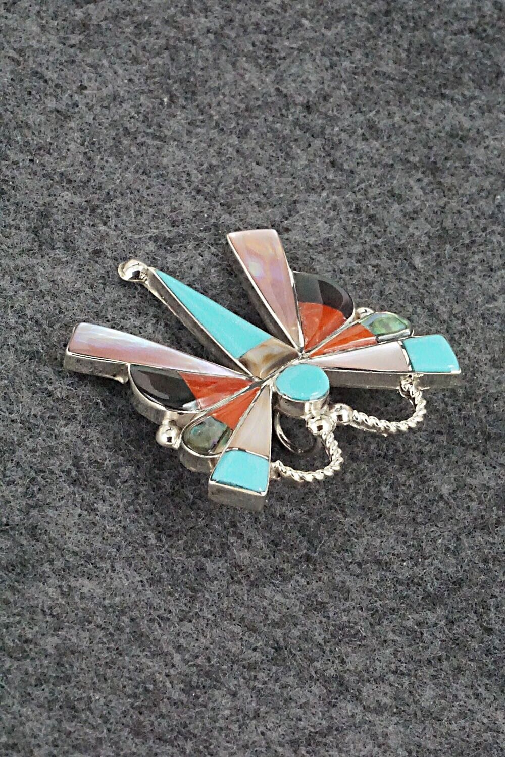 Multi Stone & Sterling Silver Inlay Pendant/Pin - Caroline Edaakie