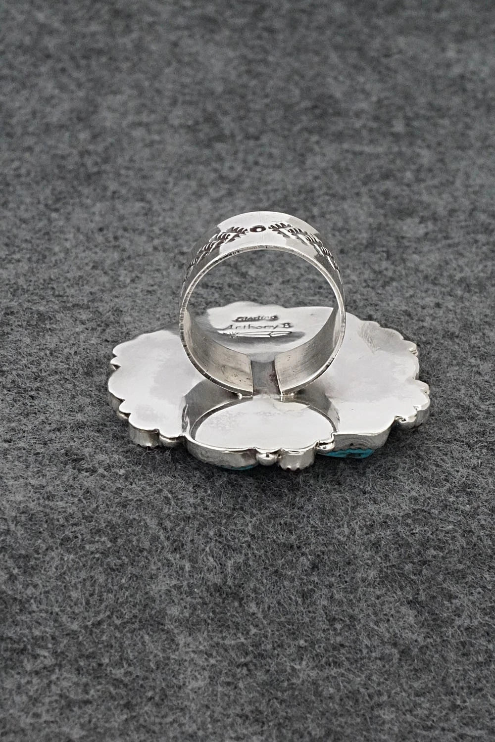 Turquoise, Coral & Sterling Silver Ring - Anthony Brown - Size 10