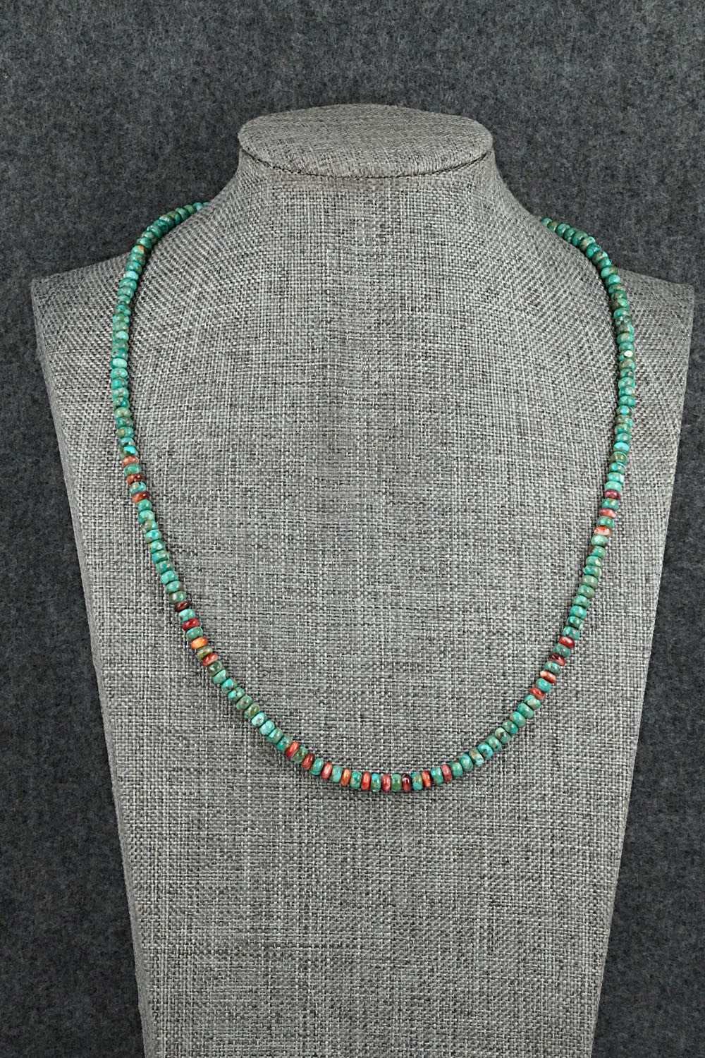 Turquoise, Spiny Oyster & Sterling Silver Necklace 19" - Helen Tsosie