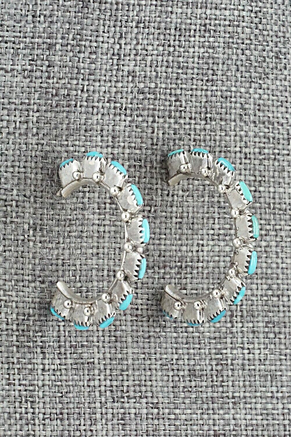 Turquoise & Sterling Silver Hoop Earrings - Leland Tucson