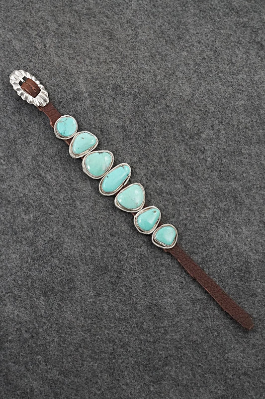 Turquoise, Sterling Silver & Leather Bracelet - Rosita Charlie