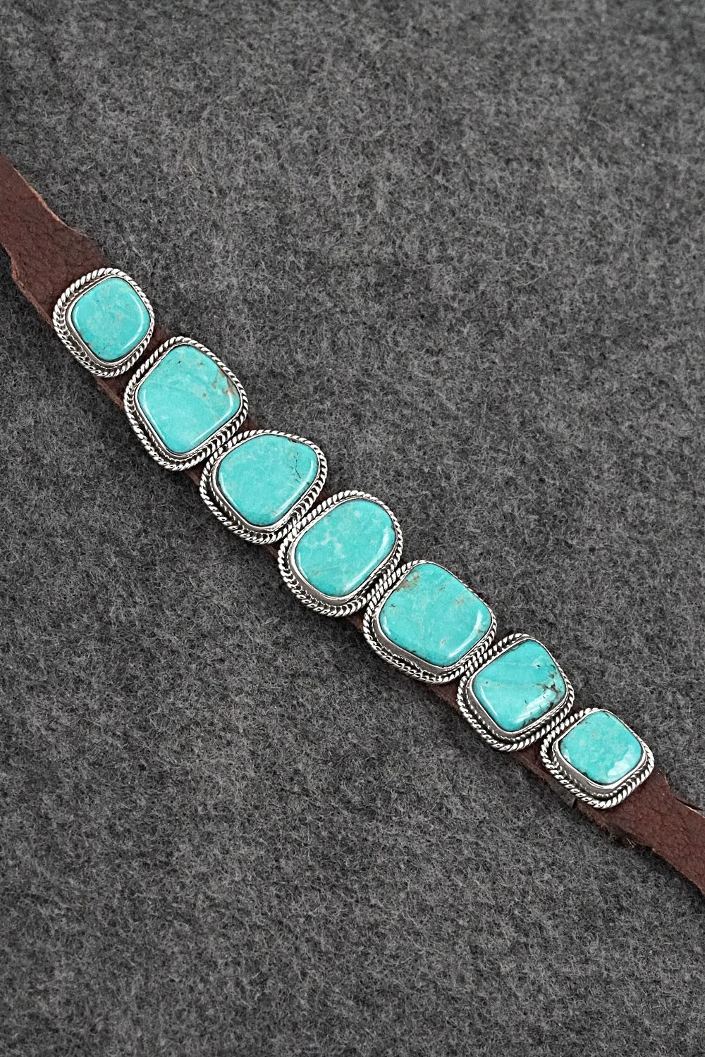 Turquoise, Sterling Silver & Leather Bracelet - Bonnie Willie