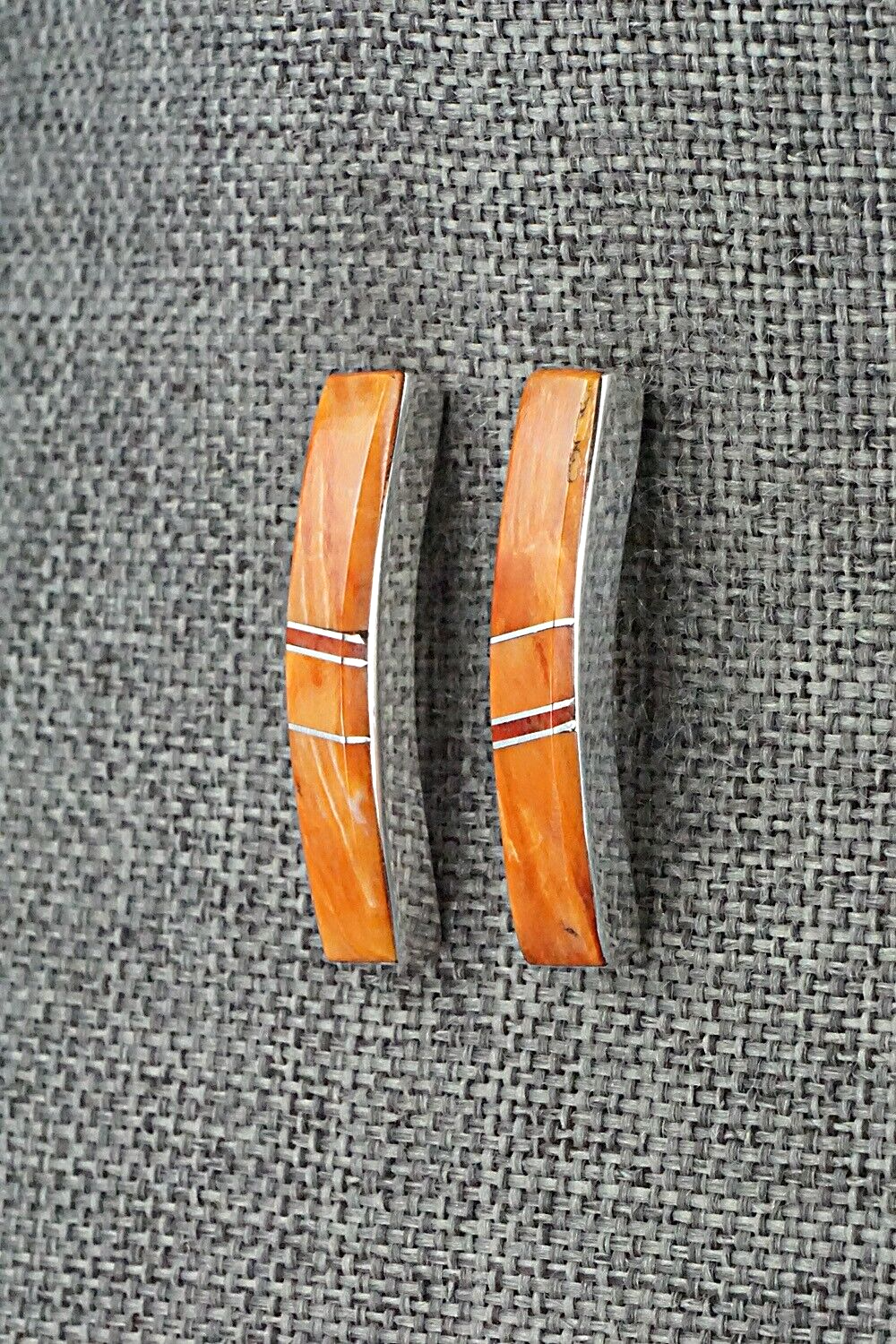 Spiny Oyster, Coral & Sterling Silver Earrings - Marilyn Yazzie