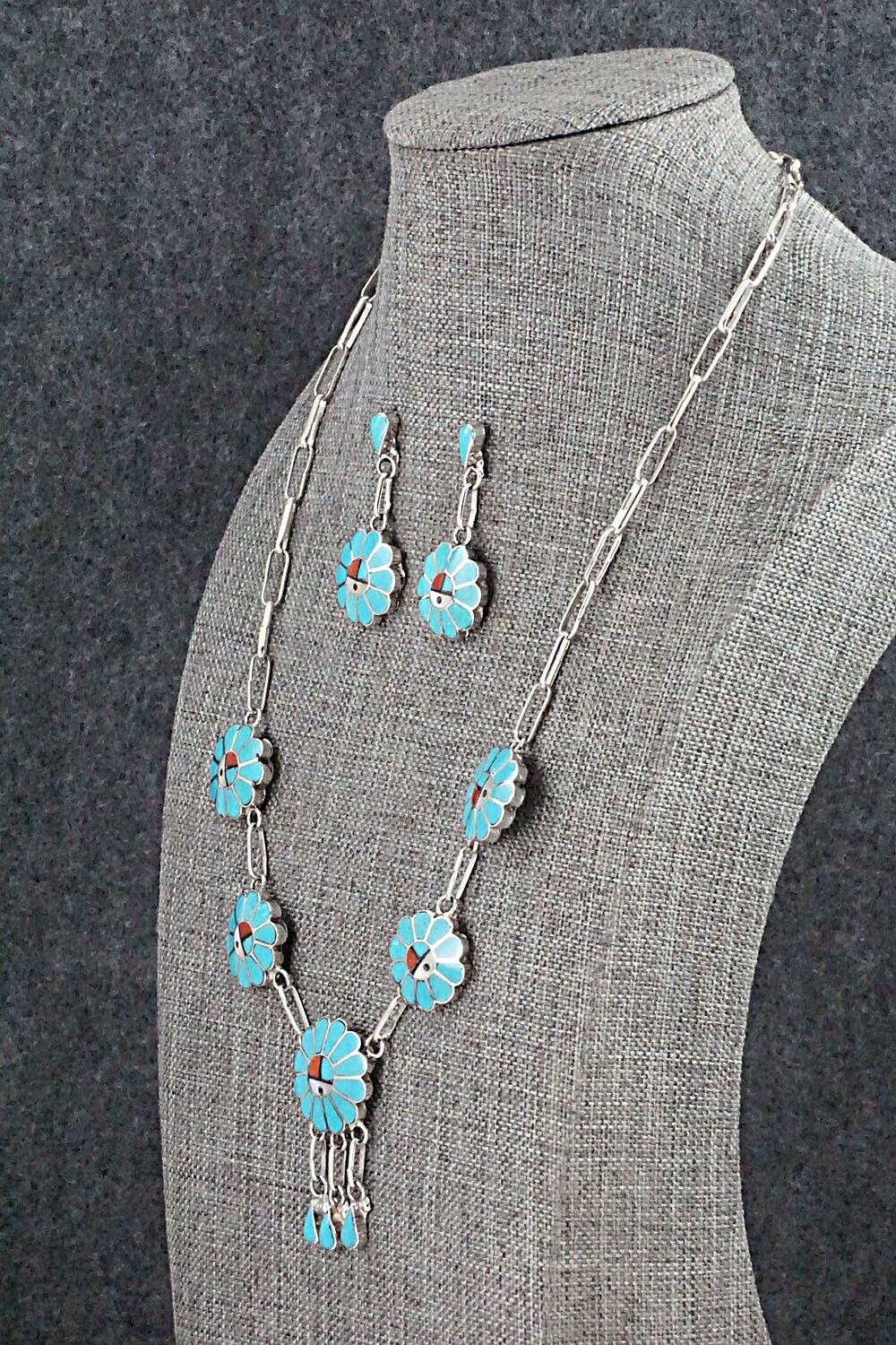 Multi Stone & Sterling Silver Inlay Necklace Set - Burdian Soseeah