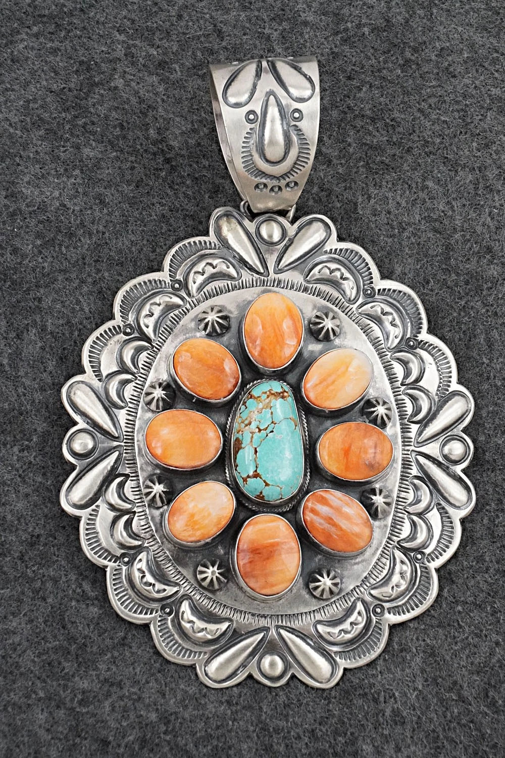 Turquoise, Spiny Oyster & Sterling Silver Pendant - Randy Boyd