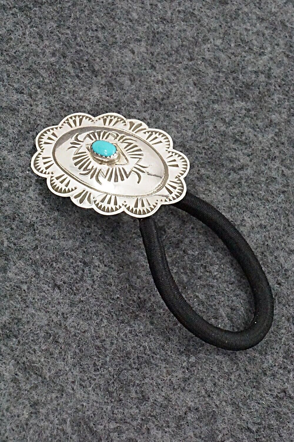 Turquoise & Sterling Silver Hair Tie - Bertha Begay