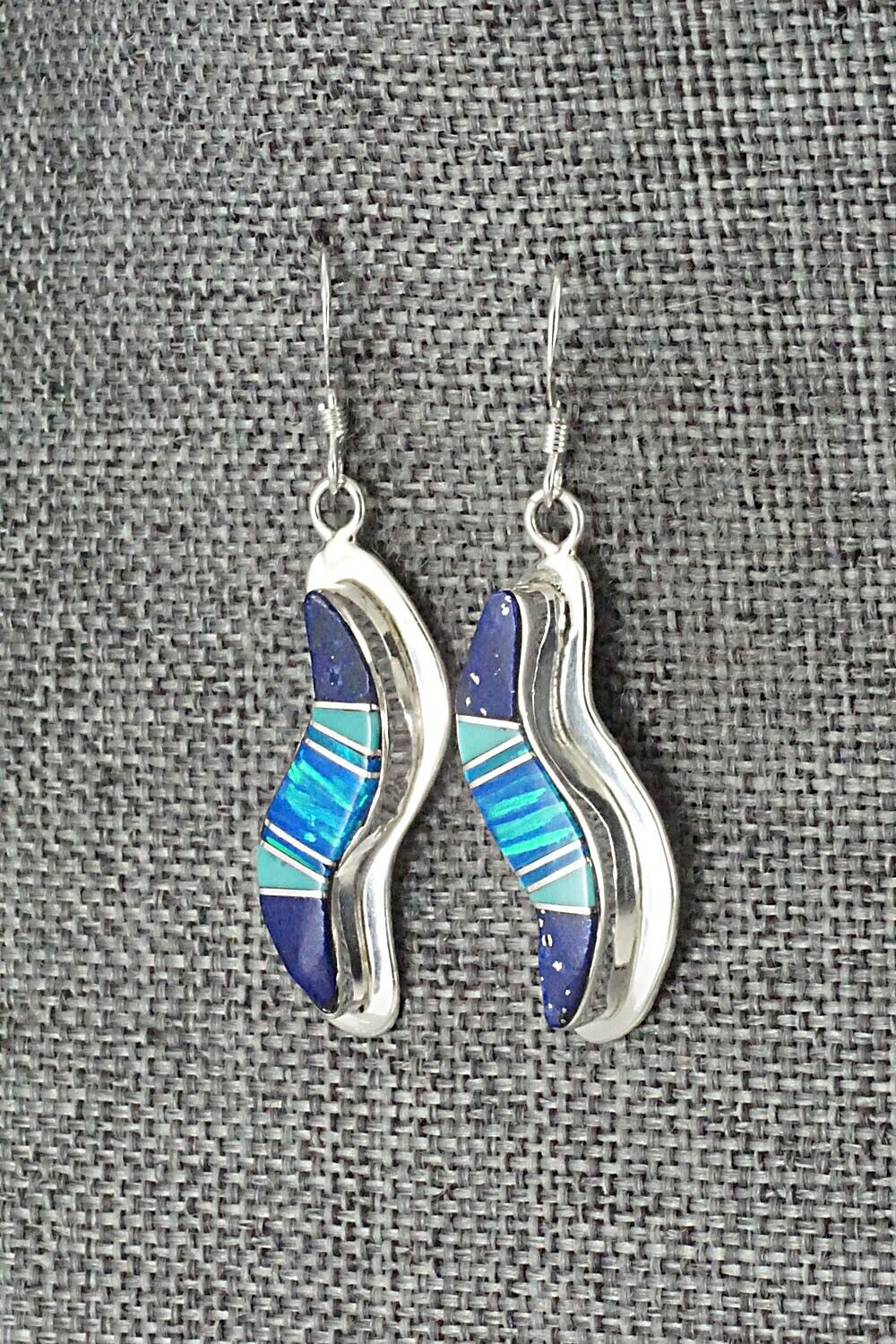 Lapis, Turquoise, Opalite & Sterling Silver Inlay Earrings - James Manygoats