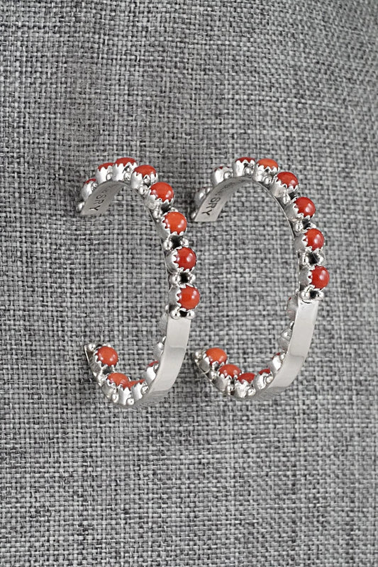 Coral and Sterling Silver Earrings - Gaynell Parker