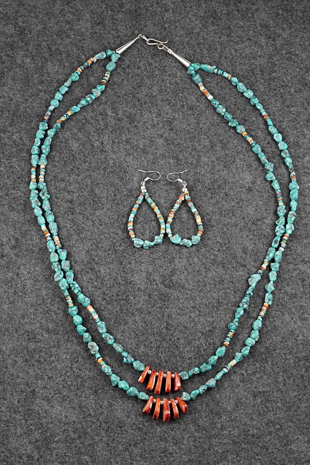 Spiny Oyster, Turquoise & Sterling Silver Necklace Set - Erika Brown