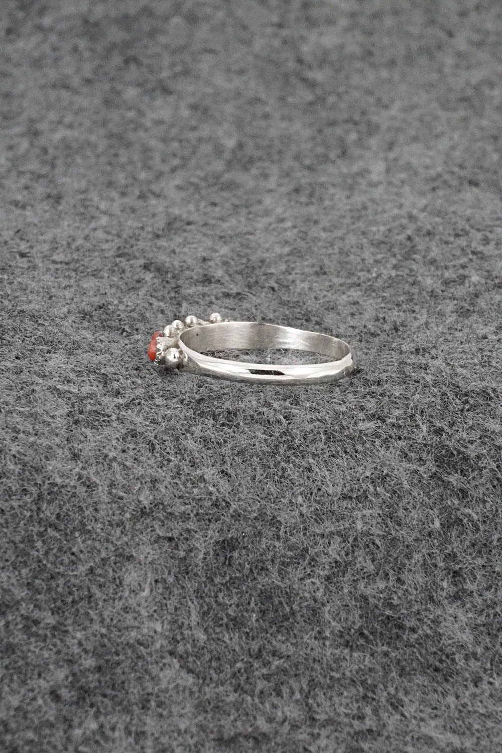 Coral & Sterling Silver Ring - April Haloo - Size 6.25